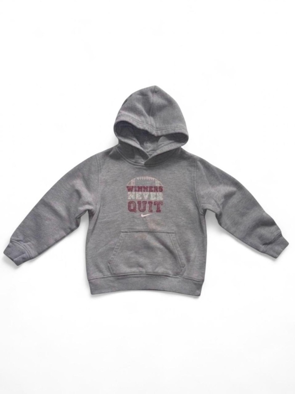 Nike Youth Boys Grey Hoodie "Winners Never Quit" Football Graphic Size 7